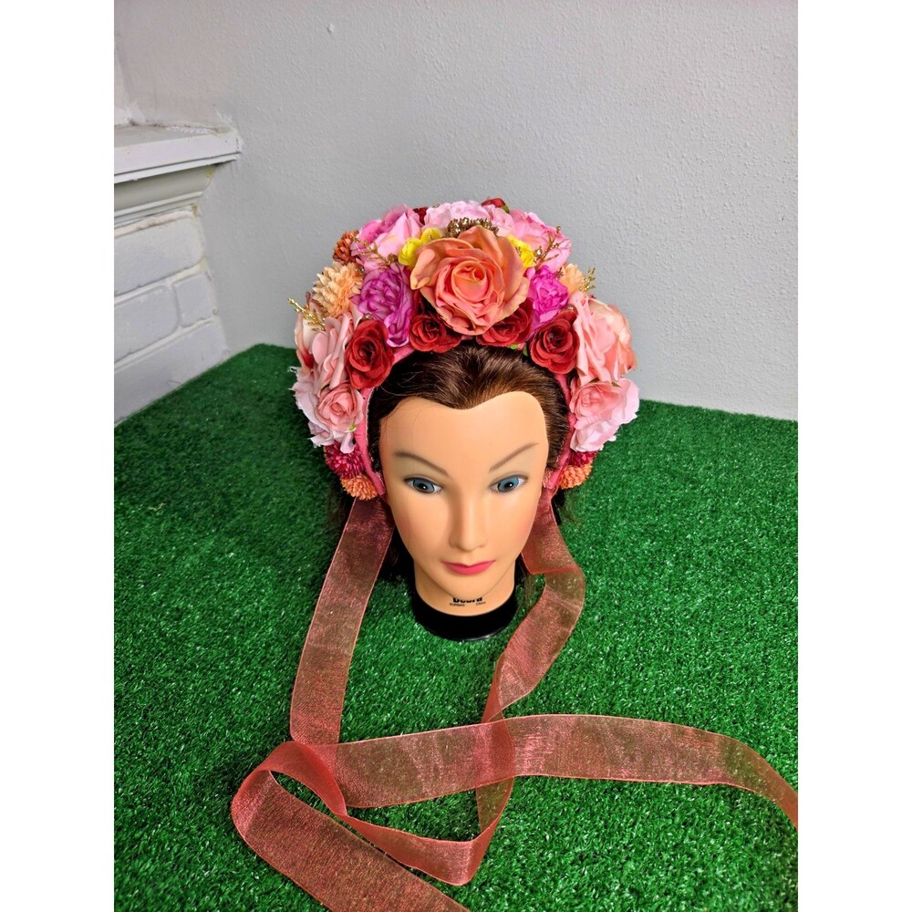 Handmade Floral Crown Headband Frida Style Artist Made Houston TX Rose Tiara